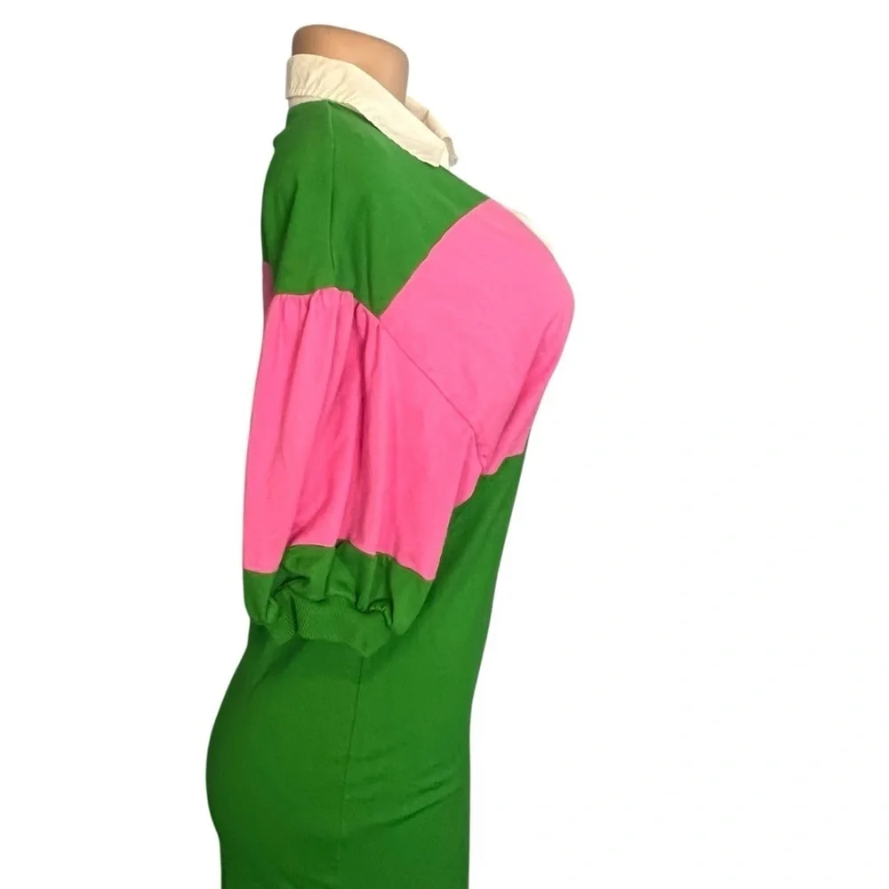Kate Spade New York Colorblock Green and Pink Pattern Midi Length Dress